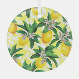 Lemon Fantasy: Creative Floral Pattern Glass Ornament
