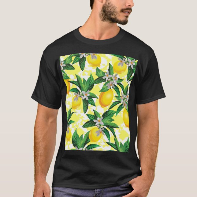 Lemon Fantasy: Creative Floral Pattern T-Shirt (Front)