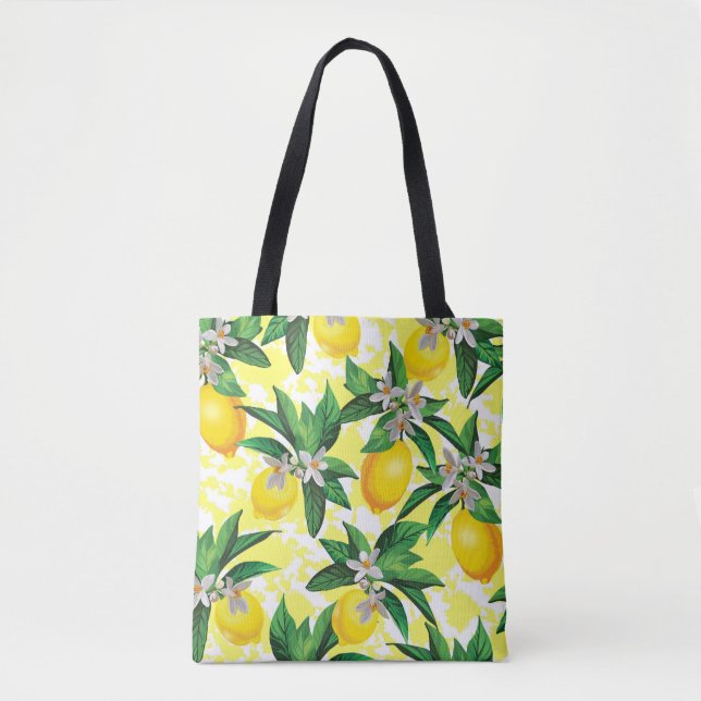 Lemon Fantasy: Creative Floral Pattern Tote Bag (Front)