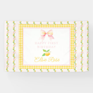 Lemon first birthday vinyl banner grandmillennial
