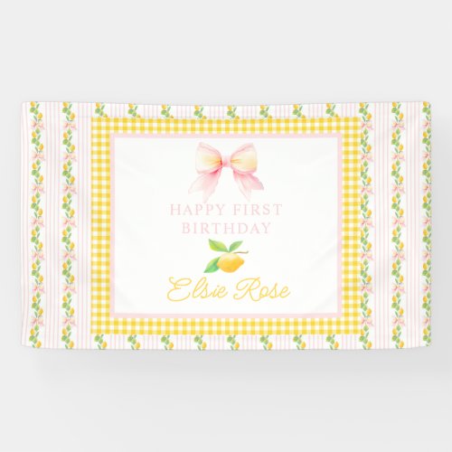 Lemon first birthday vinyl banner grandmillennial