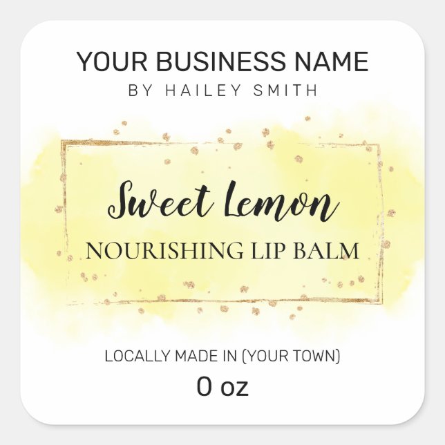 Lemon Flavor Yellow Lip Balm Square Sticker (Front)