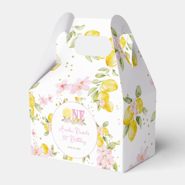 Lemon Floral 1st Birthday Favor Boxes (Front Side)
