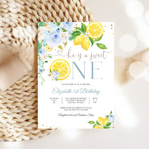 Lemon Floral 1st Birthday Invitation