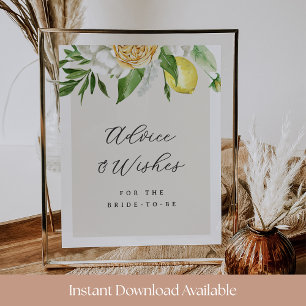 Lemon Floral Advice & Wishes for the Bride Sign