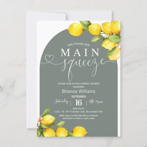 Lemon Floral Arch Main Squeeze Bridal Shower Invitation