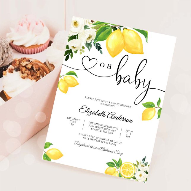 Lemon Floral Baby Shower Invitation (Creator Uploaded)