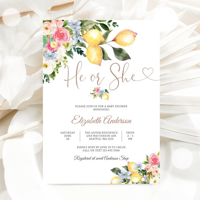 Lemon Floral Baby Shower Invitation (Creator Uploaded)