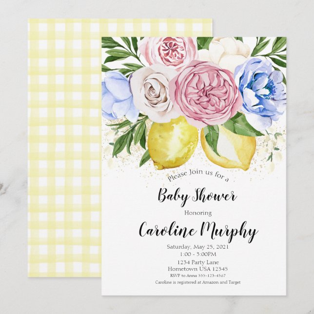 Lemon Floral Baby Shower invitation Gender Neutral (Front/Back)