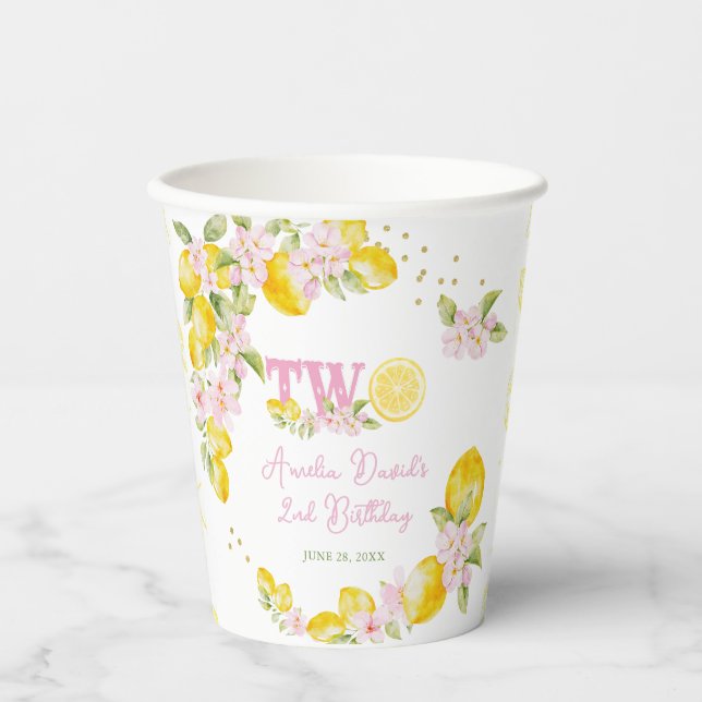 Lemon Floral Birthday Paper Cups (Front)