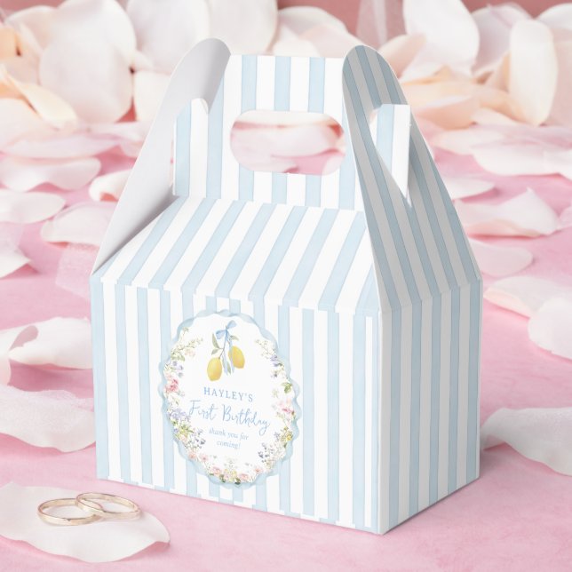 Lemon Floral Blue Birthday Favor Box (Wedding)