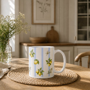 Lemon Floral Blue Stripe Cottage Kitchen Mug