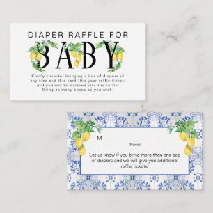 Lemon Floral Blue White Citrus Diaper Raffle Enclosure Card
