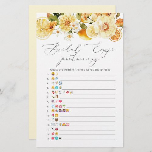 Lemon floral bridal shower emoji pictionary game