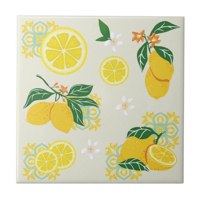 Lemon Floral Ceramic Tile (Front)
