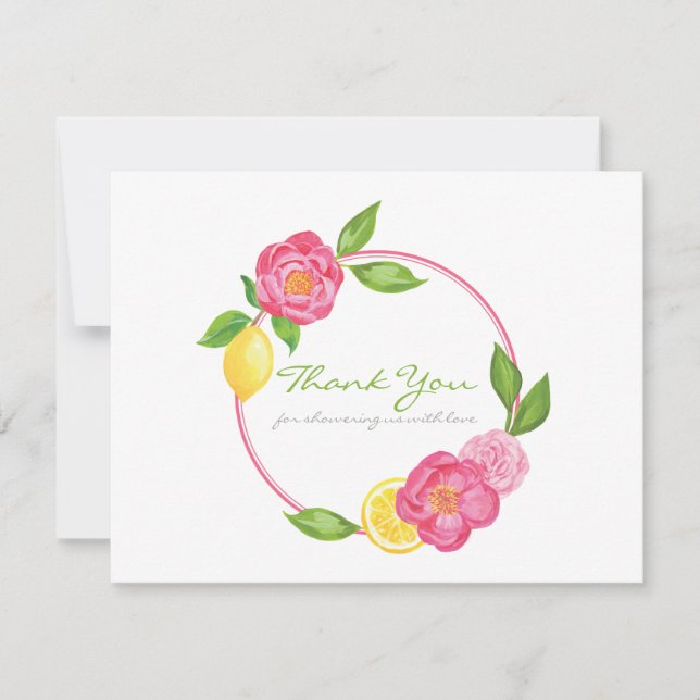Lemon Floral Citrus Baby Shower Thank You Note (Front)