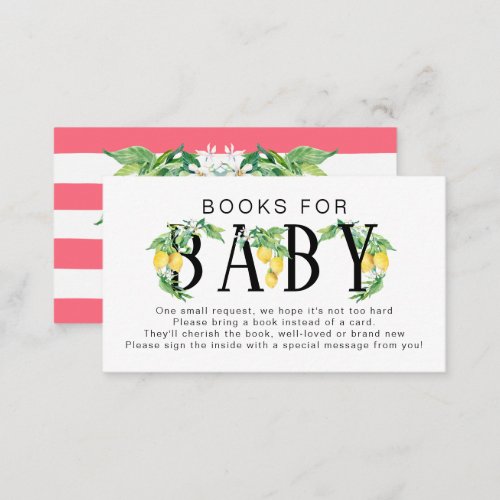 Lemon Floral Citrus Foliage Pink Books for Baby Enclosure Card