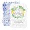 Lemon Floral Citrus Foliage Rustic Blue White Tile
