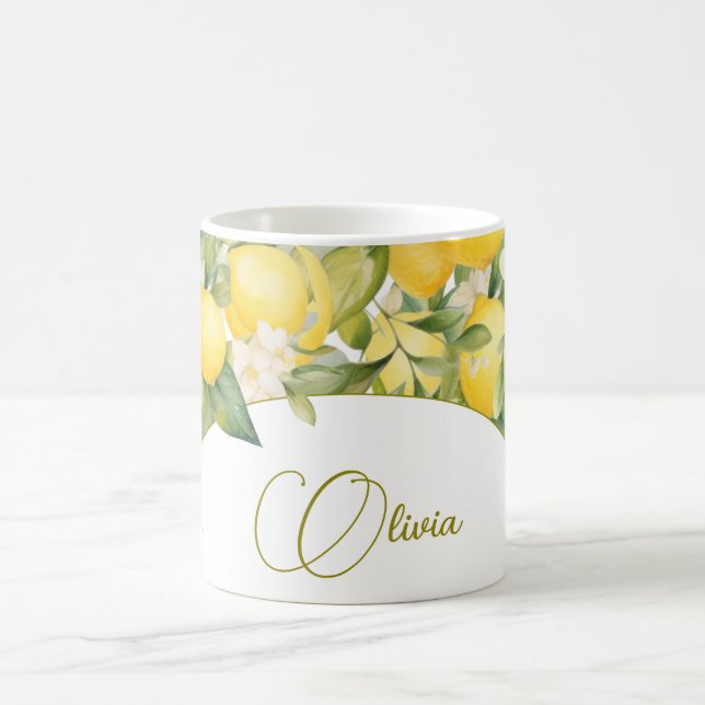 Lemon Floral Citrus Modern Personal Business Coffee Mug (Center)