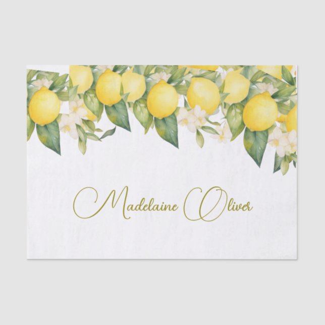 Lemon Floral Citrus Modern Personal Design  Tissue Paper (Front)