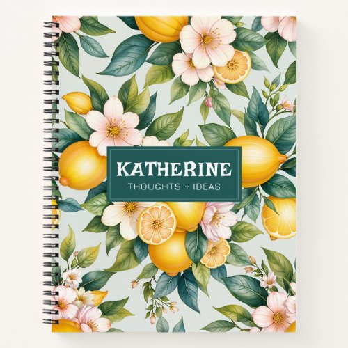 Lemon floral citrus personalized name ideas notebook