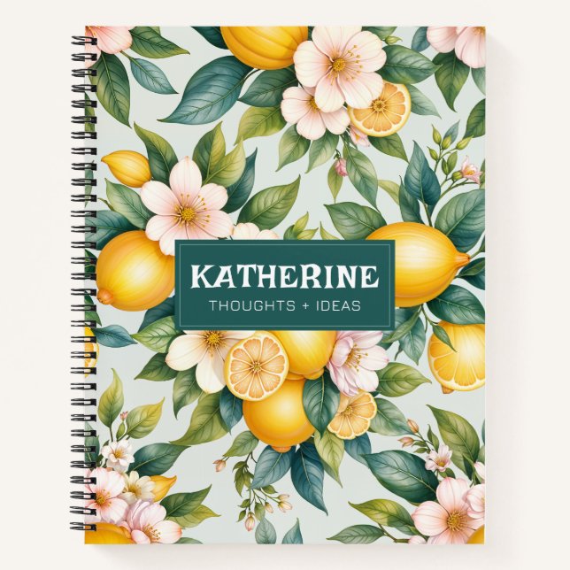 Lemon floral citrus personalized name ideas notebook (Front)
