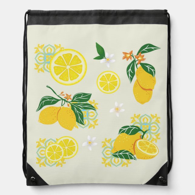 Lemon Floral Drawstring Bag (Front)