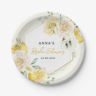 Lemon Floral Eucalyptus Floral Bridal Shower Paper Plates