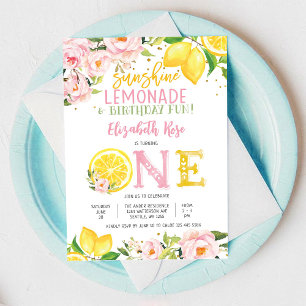 Lemon Floral First Birthday Invitation