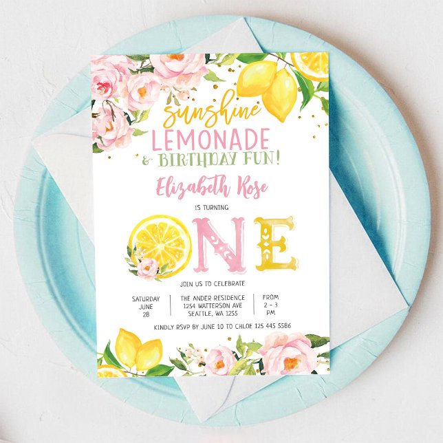Lemon Floral First Birthday Invitation (Creator Uploaded)
