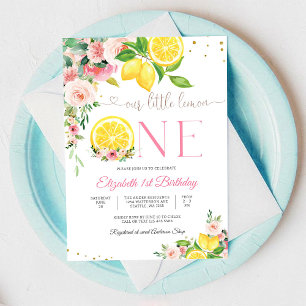 Lemon Floral First Birthday Invitation