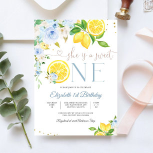 Lemon Floral First Birthday Invitation