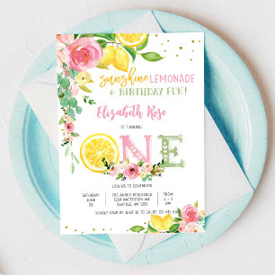 Lemon Floral First Birthday Invitation
