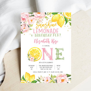 Lemon Floral First Birthday Invitation