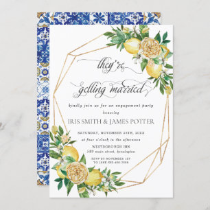 Lemon Floral Geometric Getting Married Engagement Invitation