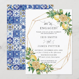 Lemon Floral Geometric We're Engaged Engagement I Invitation