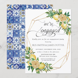 Lemon Floral Geometric We're Engaged Engagement Invitation