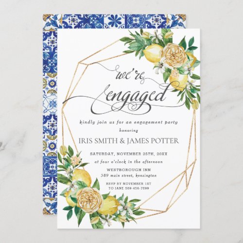 Lemon Floral Geometric Were Engaged Engagement Invitation