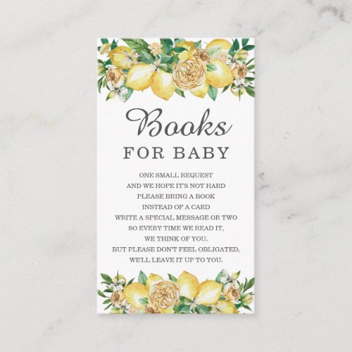 Lemon Floral Greenery Baby Shower Bring a Book Enclosure Card