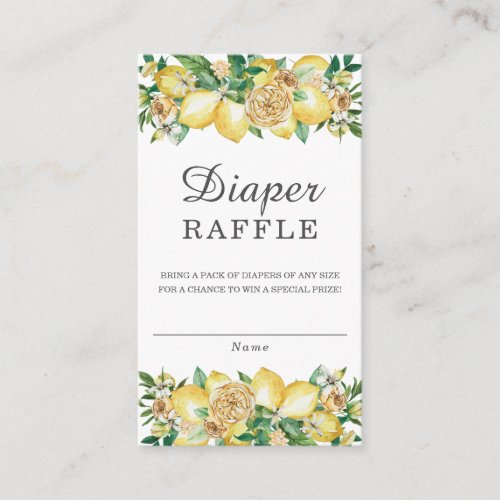 Lemon Floral Greenery Baby Shower Diaper Raffle Enclosure Card