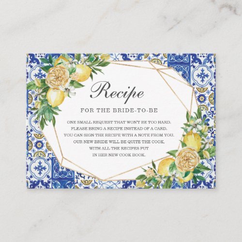 Lemon Floral Greenery Bridal Shower Bring Recipe  Enclosure Card