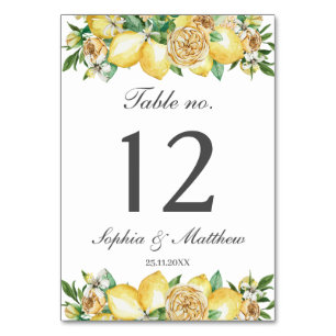 Lemon Floral Greenery Wedding Bridal Baby Shower Table Number