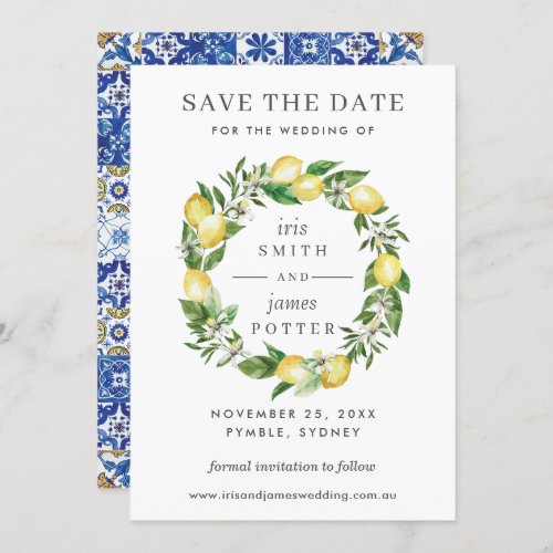Lemon Floral Greenery Wedding Save the Date Card