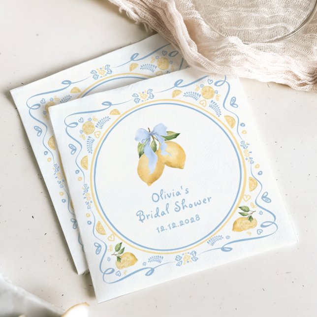 Lemon Floral Italian Bow Bridal Shower Napkins (Creator Uploaded)