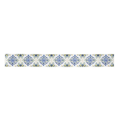 Lemon Floral Italian Tile Blue and White Decoupage Satin Ribbon