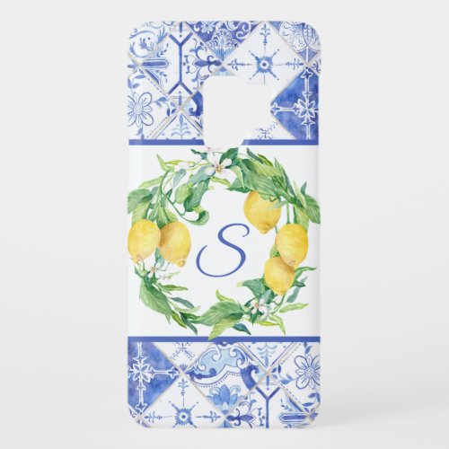 Lemon Floral Leaf Greenery Vintage Blue White Tile Case_Mate Samsung Galaxy S9 Case