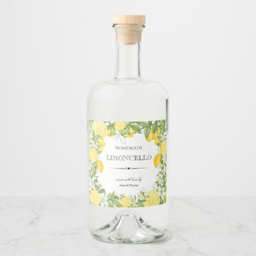 Lemon Floral Limoncello Homemade Citrus Garden  Liquor Bottle Label