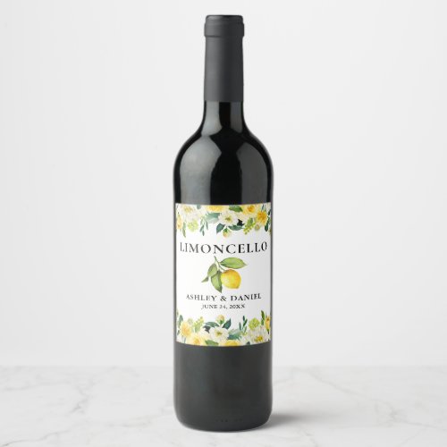 Lemon Floral Limoncello Wedding Bottle Label