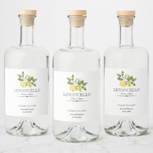 Lemon Floral Limoncello Wedding Citrus Garden  Liquor Bottle Label