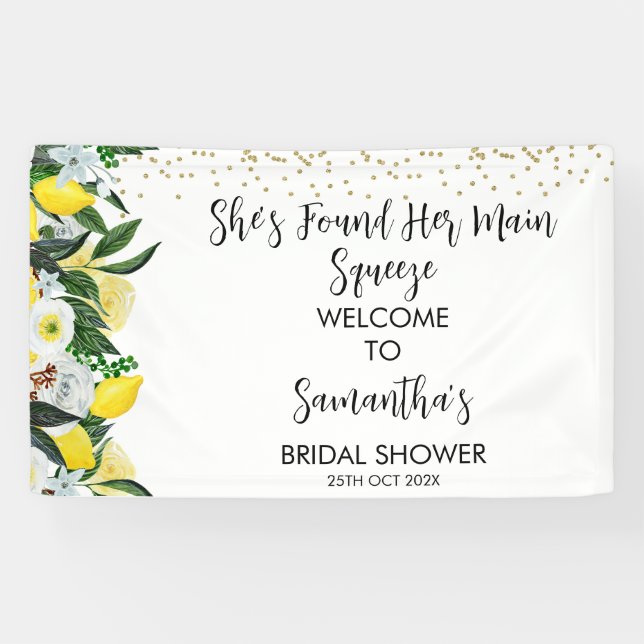 Lemon Floral Main Squeeze Bridal Shower Banner (Horizontal)